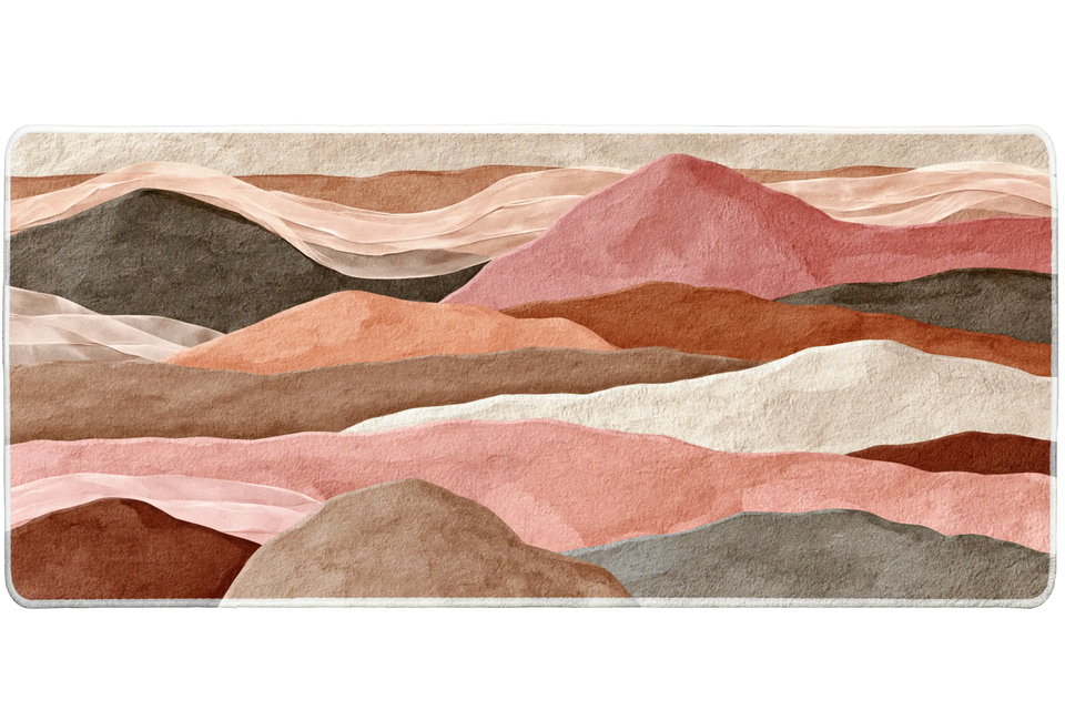 Boho Watercolor Mountains – Neutral desk mat and mouse pad by PrintMyPad