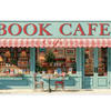 Book Cafe Storefront Desk Mat | Library Mouse Pad artwork on an extended desk mat with storybook book cafe storefront artwork