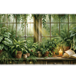 Botanical Reading Nook Desk Mat | Open Book artwork on an extended desk mat with botanical reading nook design