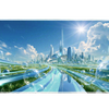 Frutiger Aero Bubble City desk mat artwork in a wide product view
