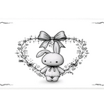 Cute Bunny Bow Minimal Kawaii Rabbit desk mat with a delicate bow, heart details, and elegant