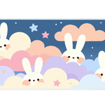 Kawaii Bunny Clouds Pastel Rabbit desk mat with cute rabbits peeking through soft colorful clouds