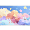 Pastel Bunny Cloud Dreamy Sky desk mat with cute rabbits peeking through colorful clouds, floating