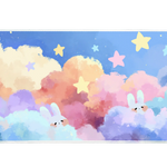 Pastel Bunny Cloud Dreamy Sky desk mat with cute rabbits peeking through colorful clouds, floating