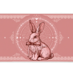Pink Bunny Ribbon Coquette Rabbit desk mat with an elegant rabbit illustration, lace-inspired borders