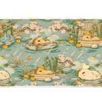 Cute capybara onsen hot spring artwork on an extended desk mat for a full keyboard and mouse layout