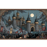 Medieval Castle Siege Desk Mat | Moonlit Knights artwork on an extended desk mat with medieval castle siege design