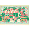 Kawaii Cat Garden Pastel Storefront desk mat with a pastel storefront, smiling cats, tulips, butterflies