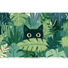 Black Cat Jungle Tropical Leaf desk mat with curious cats hiding among lush tropical leaves