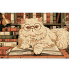 Persian Cat Library Book Lover desk mat with a fluffy cat with glasses, vintage bookshelves, a