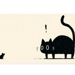 Black Cat Mouse Cream Minimal desk mat with a curious cat, tiny mouse, and simple cream background