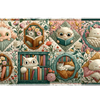 Cat Quilt Desk Mat | Floral Bookshelf Pattern artwork on an extended desk mat with cat quilt design
