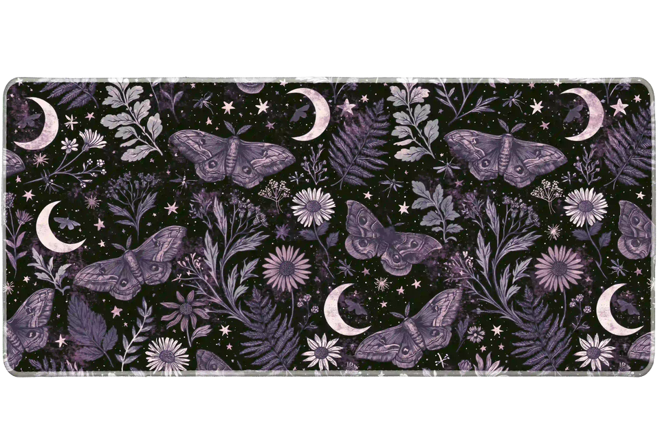Celestial Moth desk mat artwork in a wide product view