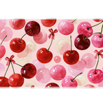 Watercolor Cherry Pattern Pink Fruit desk mat with glossy red and pink cherries, soft bubble accents