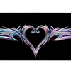 Chrome tribal heart Y2K artwork on an extended desk mat for a full keyboard and mouse layout