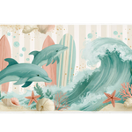 Coastal Dolphin Surf desk mat artwork in a wide product view