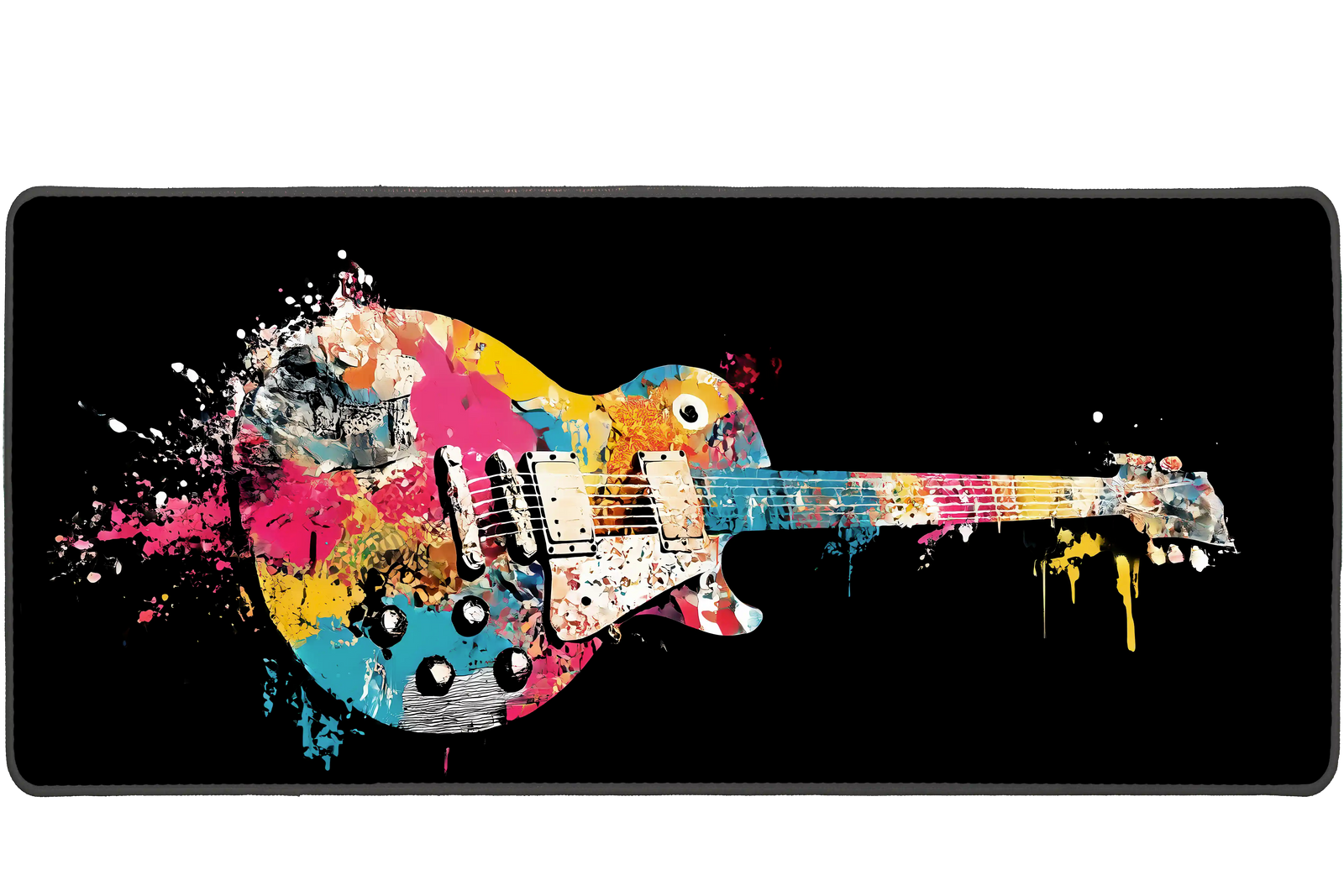 Abstract 90x40cm custom desk mat featuring colorful electric guitar splash art, non-slip rubber – Print My Pad