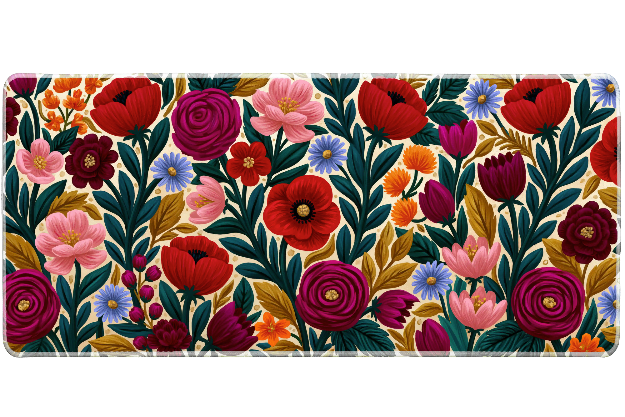 Colorful Floral Pattern desk mat artwork in a wide product view