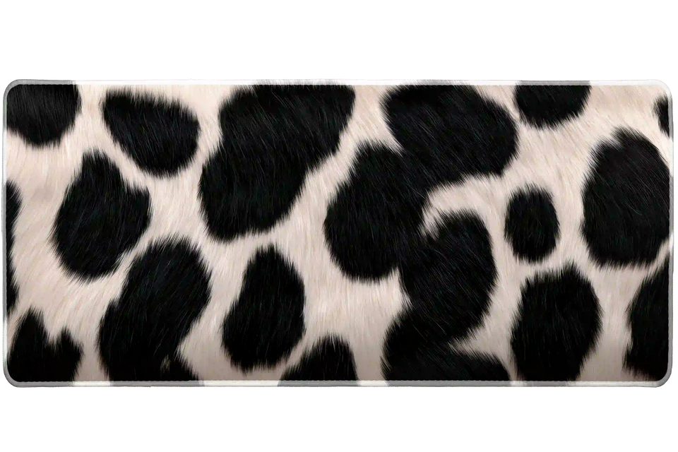 Cow Print desk mat artwork in a wide product view