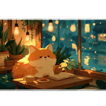Corgi Rainy Window Desk Mat | Coffee Plant Nook artwork on an extended desk mat with corgi rainy window design