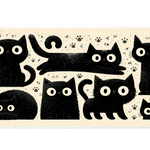 Kawaii Black Cat Desk Mat | Cute Pattern Mouse Pad artwork on an extended desk mat with wide-eyed black cat kawaii pattern