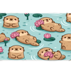 Cute Otter Lotus Pond Kawaii Animal desk mat with playful otters floating among beautiful pink lotus