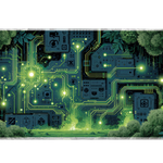 Cyber Forest Circuit desk mat artwork in a wide product view
