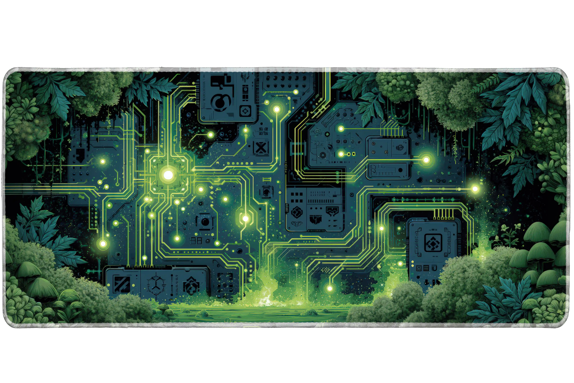 Cyber Forest Circuit desk mat artwork in a wide product view