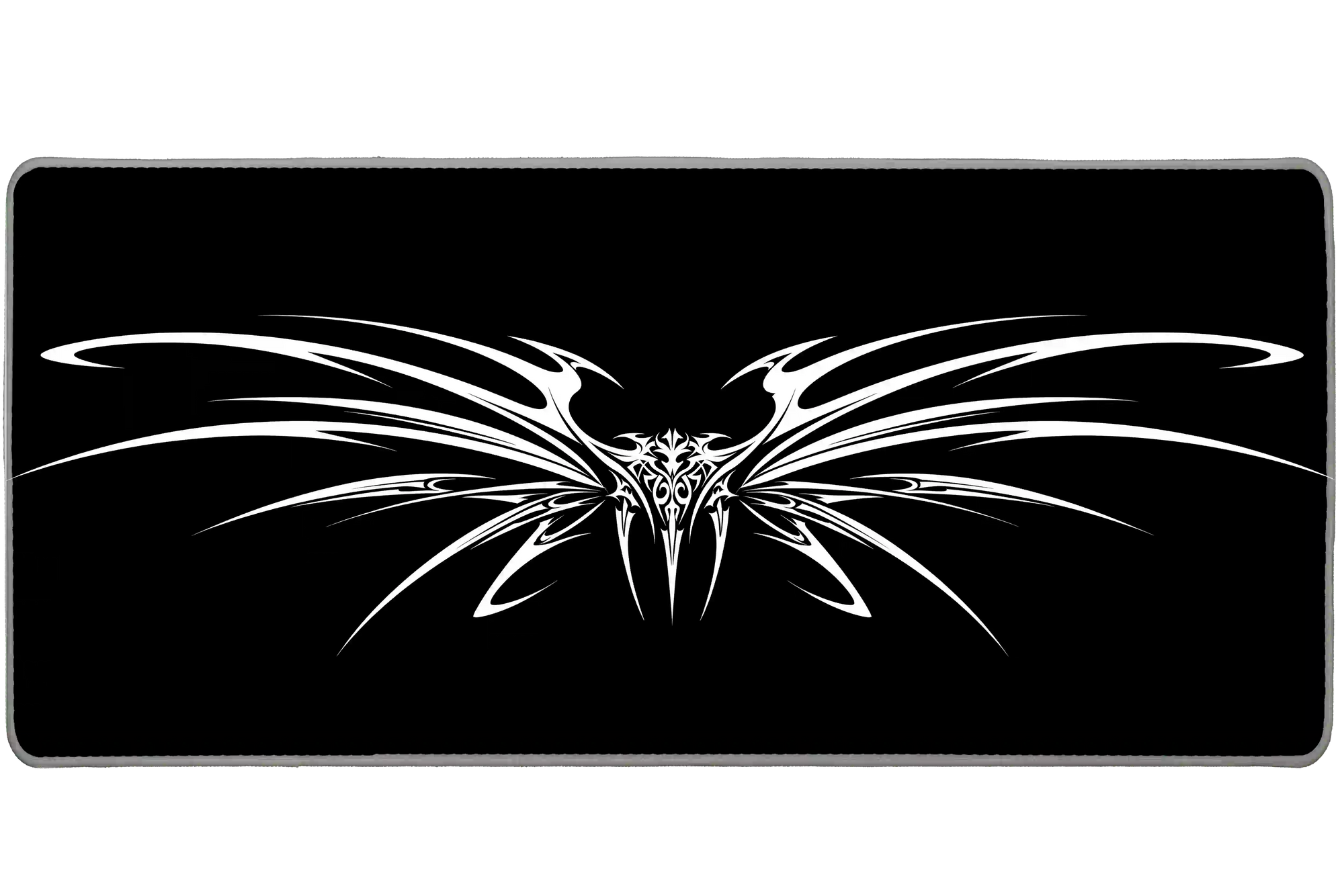 Extended mouse pad featuring the full black and white cyber tribal wings design for work or gaming