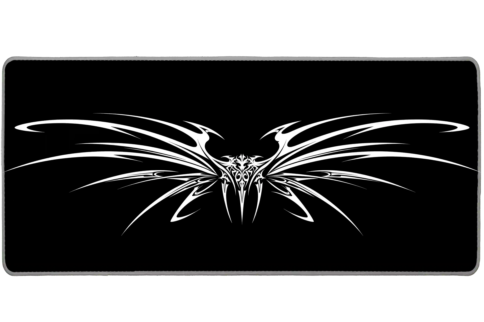 Extended mouse pad featuring the full black and white cyber tribal wings design for work or gaming