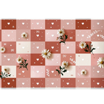 Pink Checker Daisy Desk Mat | Heart Floral Pattern artwork on an extended desk mat with pink checker daisy design