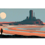 Extended mouse pad featuring the full sci-fi desert fortress landscape design for work or gaming