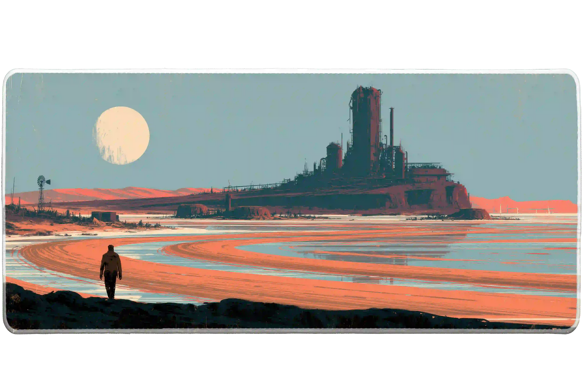 Extended mouse pad featuring the full sci-fi desert fortress landscape design for work or gaming
