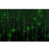 Complete neon green digital code pattern artwork printed across a large keyboard and mouse mat