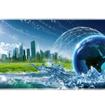 Frutiger Aero Earth City desk mat artwork in a wide product view