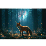 Enchanted fox forest firefly artwork on an extended desk mat for a full keyboard and mouse layout