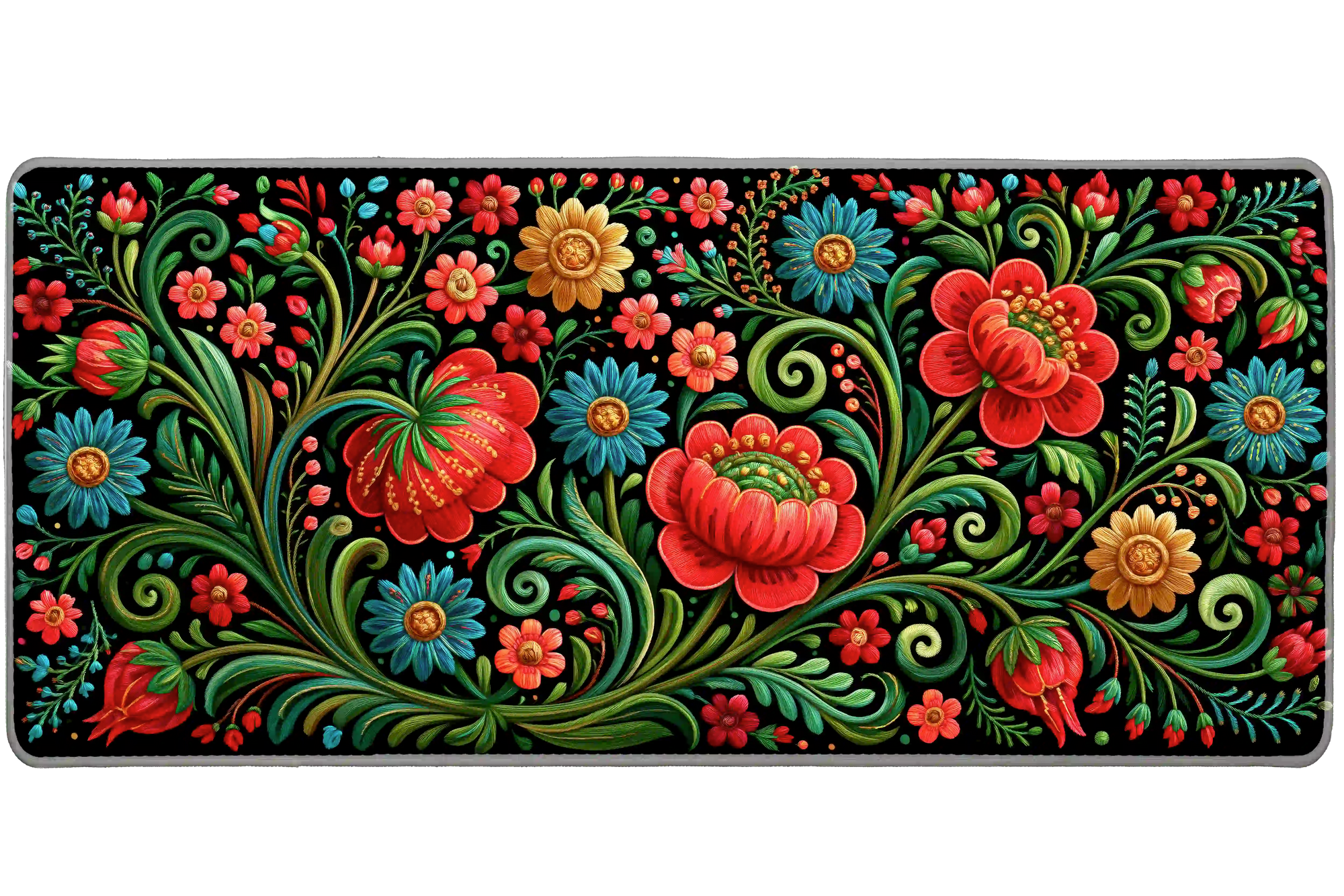 Faux Embroidery Floral desk mat artwork in a wide product view