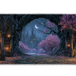 Fantasy Forest Library Desk Mat | Gothic Arches artwork on an extended desk mat with fantasy forest library design