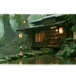 Forest Tea House Desk Mat | Bamboo Lanterns artwork on an extended desk mat with forest tea house design