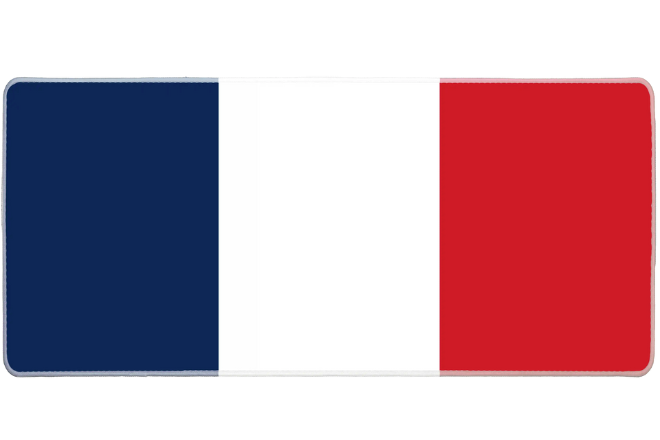 Country 36x16in custom desk mat, stitched edge France flag – Print My Pad