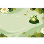 Cute frog lily pond watercolor desk mat shown in its wide-format artwork view