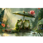 Frog Pond Desk Mat | Lotus Leaf Umbrella artwork on an extended desk mat with frog pond design