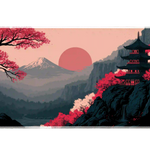 Mount Fuji Pagoda desk mat product view highlighting Mount Fuji, a traditional pagoda and vivid red maple trees