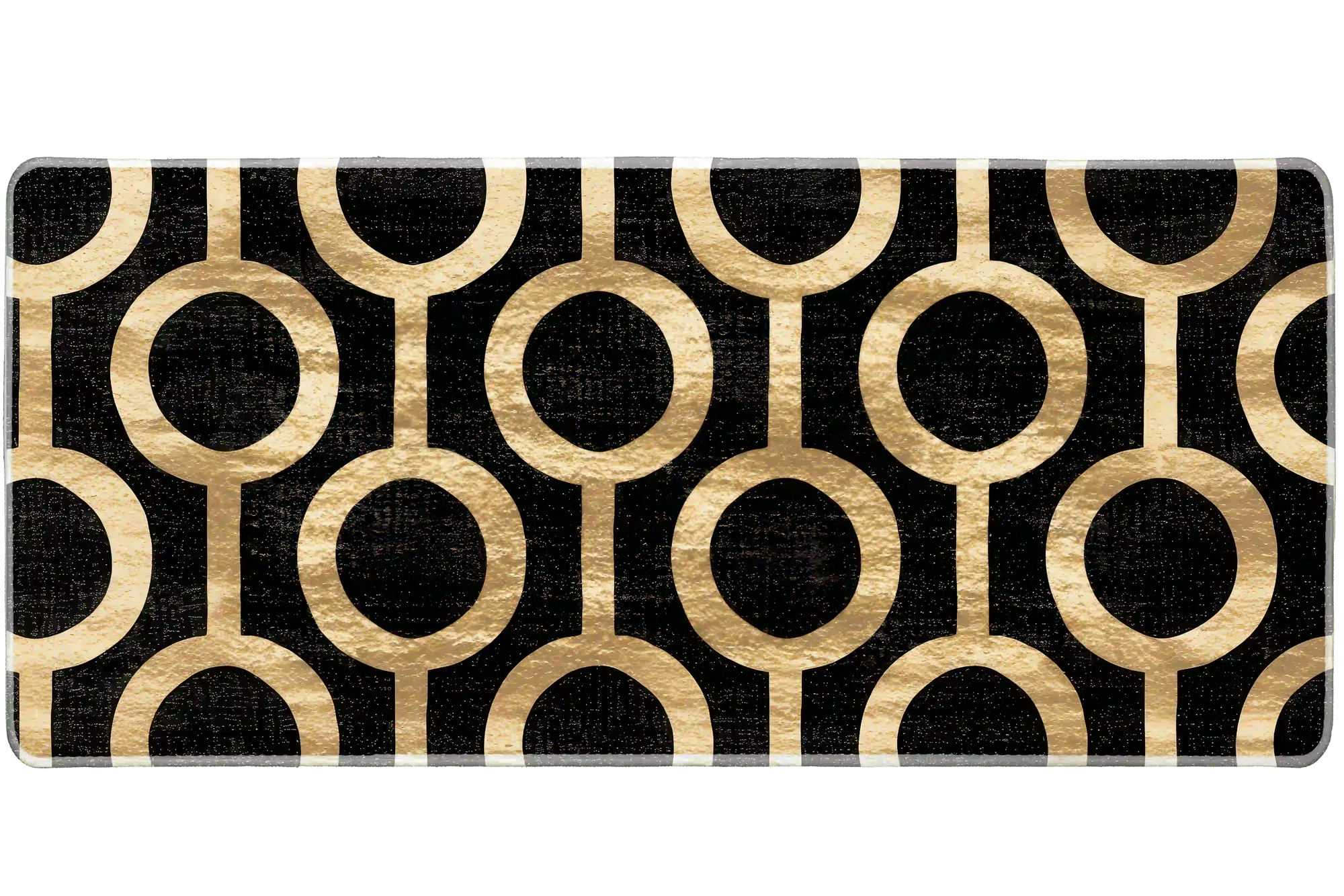 Black and Gold Circle desk mat artwork in a wide product view