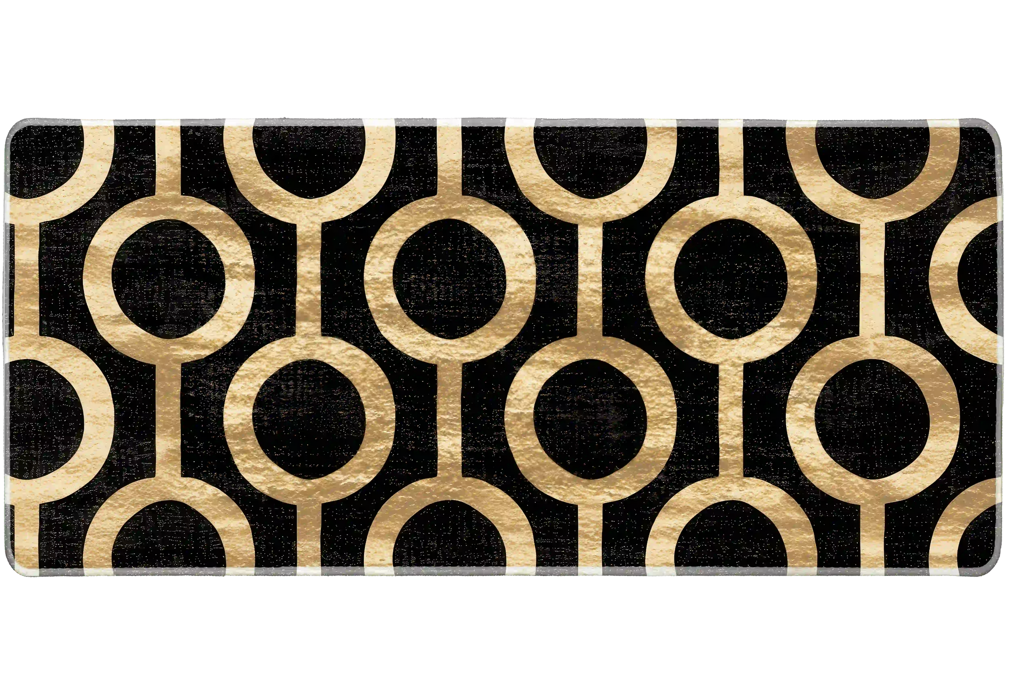 Black and Gold Circle desk mat artwork in a wide product view