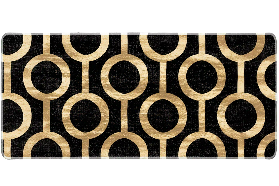 Black and Gold Circle desk mat artwork in a wide product view