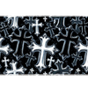 Complete black and white gothic cross pattern artwork printed across a large keyboard and mouse mat