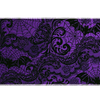Purple and black gothic desk mat with bat silhouettes, roses, spiderwebs and ornate printed lace scrollwork