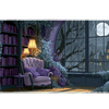 Moonlit Gothic Library Desk Mat | Purple Chair artwork on an extended desk mat with moonlit gothic library design