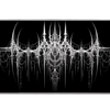 Wide black and white gothic cyber sigil desk mat displaying the complete artwork across a desktop